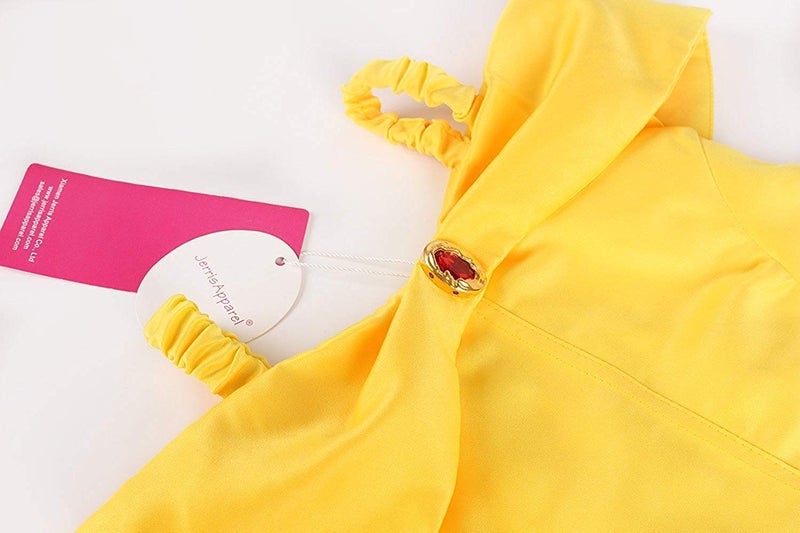 JerrisApparel Princess Dress Off Shoulder Layered Costume for Little Girl (7 Years, Yellow with Accessories) - Image 4
